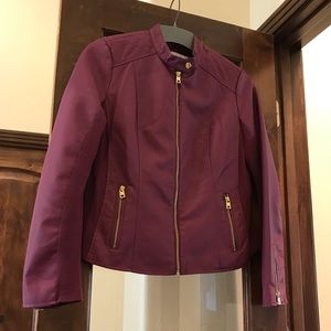 NWOT * Berry Color Faux Leather Moto Racer Jacket